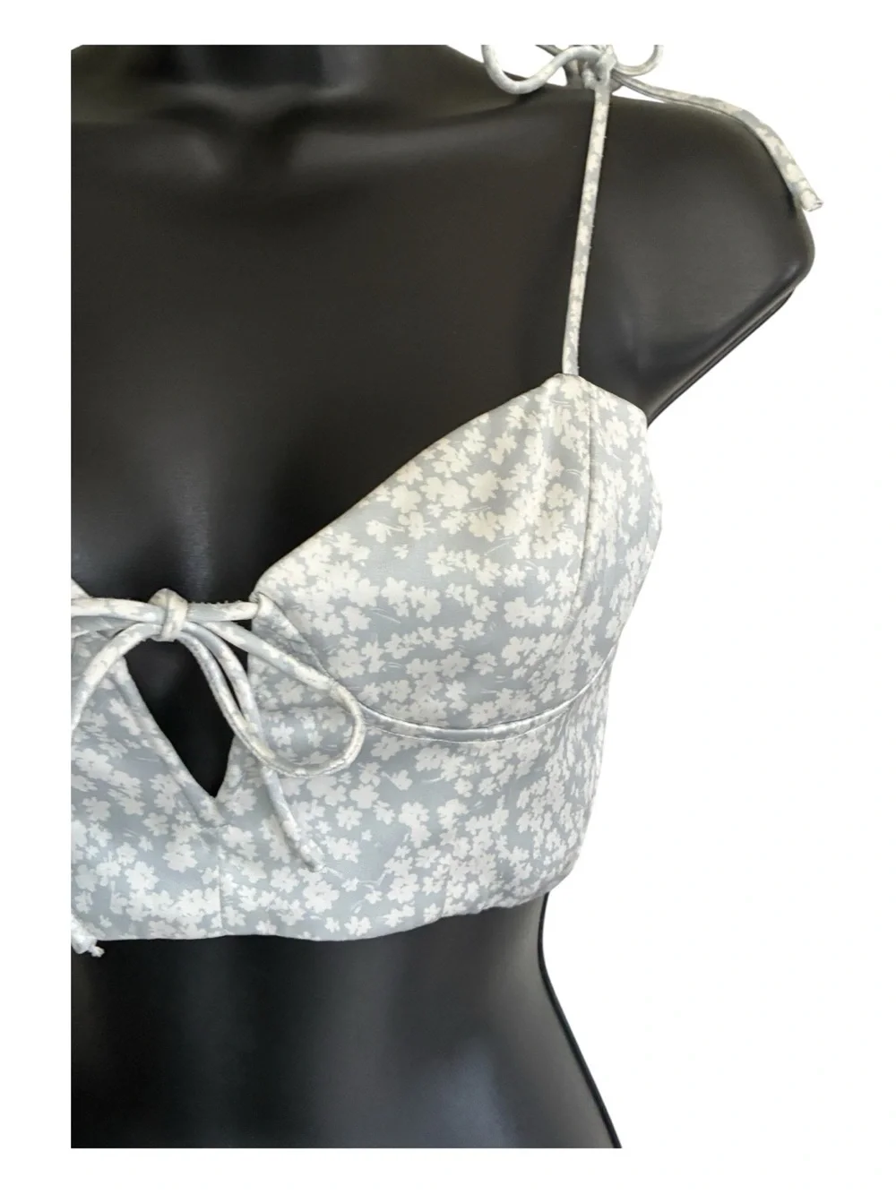 White Fox Ditsy Floral Tie-Front Light Blue Bralette - Size XS